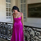 Charmante robe de soirée trapèze à bretelles spaghetti, robe longue rose vif, robe de bal nv1711