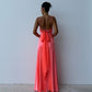 Pfirsichrosa Schlichtes, modisches, elegantes Spaghettiträger-A-Linien-Lang-Satin-Abschlussballkleid für Damen, Abendkleid, Hochzeitsgast-Partykleid, Ballkleid mit Seitenschlitzen, nv3928