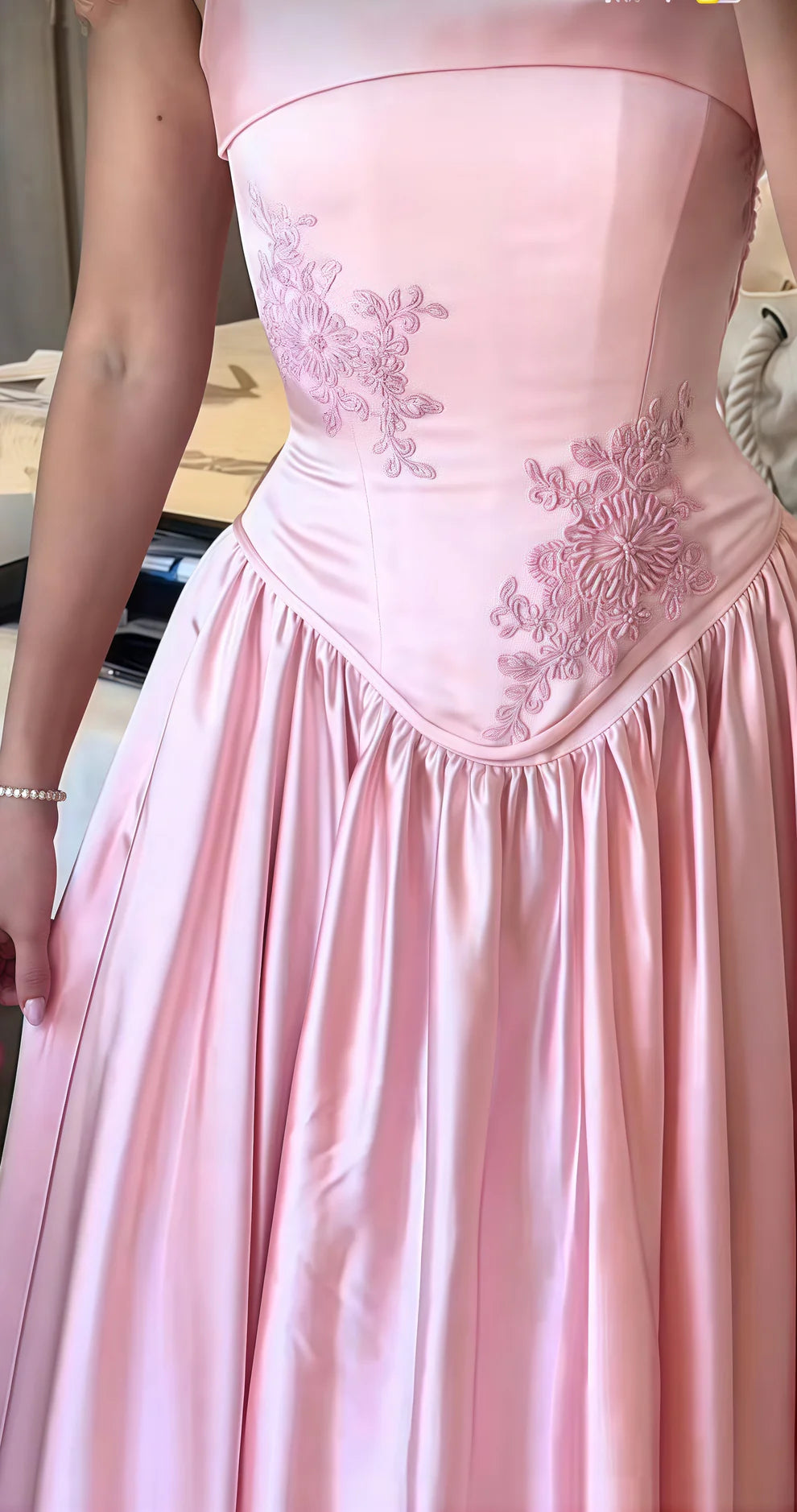 Robe de soirée longue en satin rose, élégante et charmante, avec des appliques exquises, robe de bal de fin d'année, robe de soirée, robe de bal nv3999