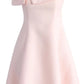 Robe de soirée courte en satin rose à épaules dénudées et à une épaule nv4386