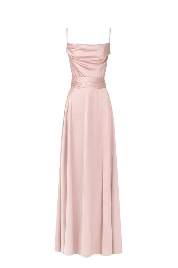 Robe de soirée longue en satin rose, robe de demoiselle d'honneur, nv4388