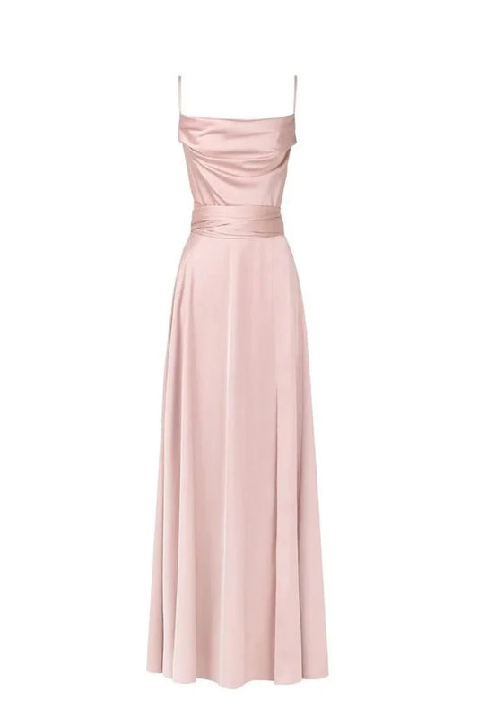 Rosa langes Satin-Ballkleid, Abendkleid, Brautjungfernkleid, NV4388