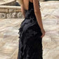 Black Fashion Elegant Ruffle Long Mermaid Slim Tulle Ball Gown Evening Dress Wedding Guest Party Dress nv3212