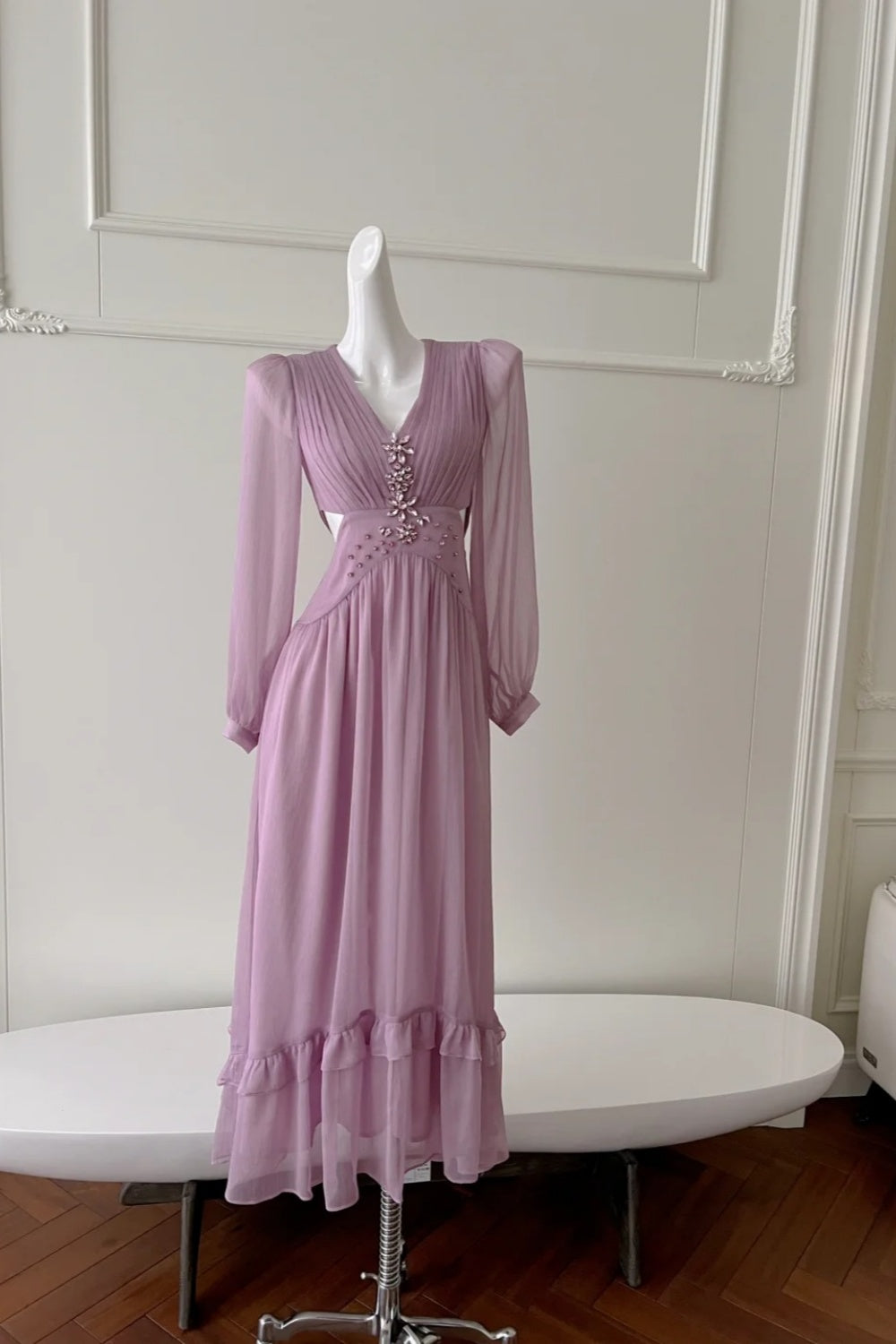 NiceVestidos - Robe violette à manches longues NV6080