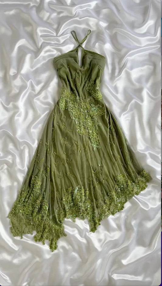 NiceVestidos – Grünes, kurzes Chiffon-Heimkehrkleid mit Blumenmuster, NV5571
