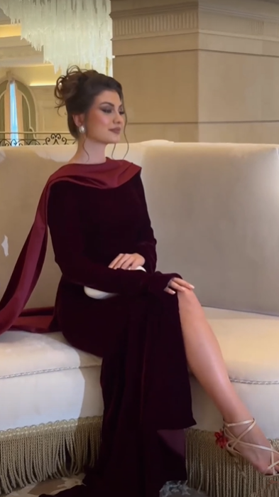 Burgundy noble and elegant backless beaded ribbon impressive long velvet ball gown evening dress party dress nv2597