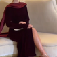 Burgundy noble and elegant backless beaded ribbon impressive long velvet ball gown evening dress party dress nv2597