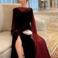 Burgundy noble and elegant backless beaded ribbon impressive long velvet ball gown evening dress party dress nv2597