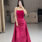 Pink simple fashion elegant tube top off shoulder long velvet satin stitching pleated long evening dress prom dress party dress nv2610