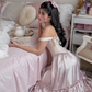 Pink Gorgeous Elegant Sweet Gem Bow Long Satin Princess Ball Gown Evening Dress nv2767