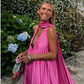 Rosa/grünes V-Ausschnitt, tief ausgeschnitten, lang, elegantes Satin-Ballkleid, Abendkleid, Hochzeitsgastkleid nv2976