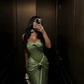 Robe de soirée moulante en satin et velours vert à épaules dénudées, longue, vintage, nv1931