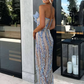 Blue luxury gorgeous beaded slit long prom dress evening gown party dress nv1972