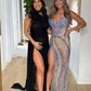 Blue luxury gorgeous beaded slit long prom dress evening gown party dress nv1972