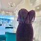 Lila glänzendes modisches schulterfreies kurzes Pailletten-Heimkehrkleid, Abschlussball-Abendkleid, Partykleid NV1245