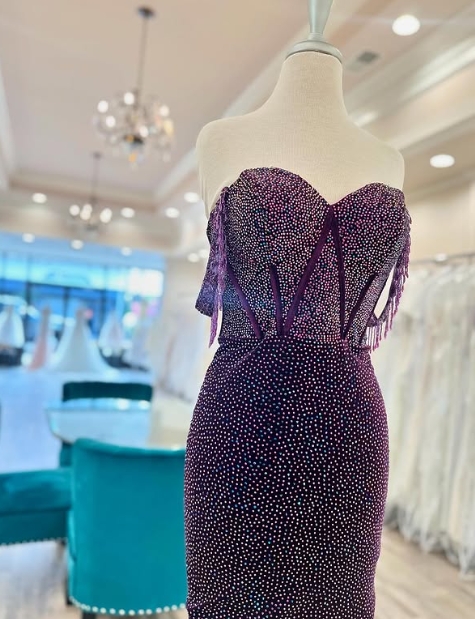 Lila glänzendes modisches schulterfreies kurzes Pailletten-Heimkehrkleid, Abschlussball-Abendkleid, Partykleid NV1245