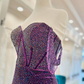 Lila glänzendes modisches schulterfreies kurzes Pailletten-Heimkehrkleid, Abschlussball-Abendkleid, Partykleid NV1245