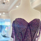 Lila glänzendes modisches schulterfreies kurzes Pailletten-Heimkehrkleid, Abschlussball-Abendkleid, Partykleid NV1245