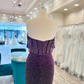 Lila glänzendes modisches schulterfreies kurzes Pailletten-Heimkehrkleid, Abschlussball-Abendkleid, Partykleid NV1245