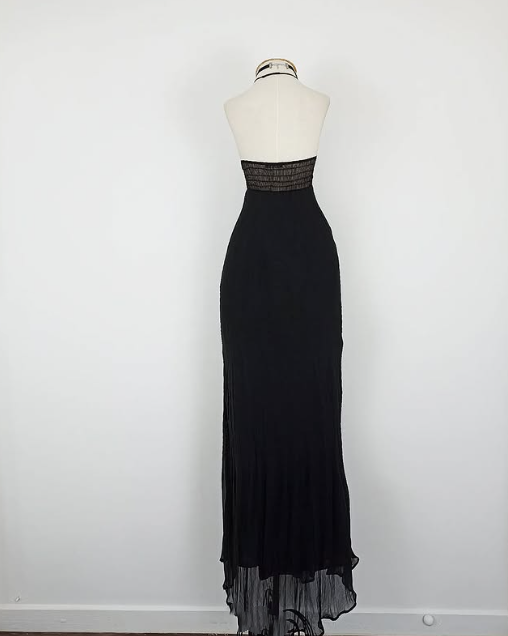 Robe de soirée longue en mousseline de soie noire, élégante et vintage, nv3549