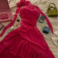 Robe de soirée longue en mousseline de soie à volants, élégante et florale, style bal de promo, rouge, nv3550