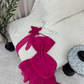 Robe de soirée longue en mousseline de soie à volants, élégante et florale, rose, nv3560