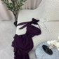 Robe de soirée longue en mousseline de soie à volants, élégante et florale, violette, nv3561