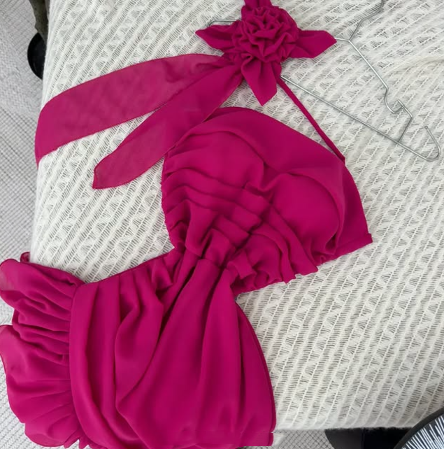 Robe de soirée longue en mousseline de soie à volants, élégante et florale, rose, nv3560