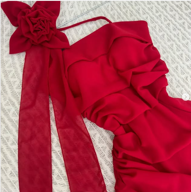 Robe de soirée longue en mousseline de soie à volants, élégante et florale, style bal de promo, rouge, nv3550