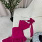Robe de soirée longue en mousseline de soie à volants, élégante et florale, rose, nv3560