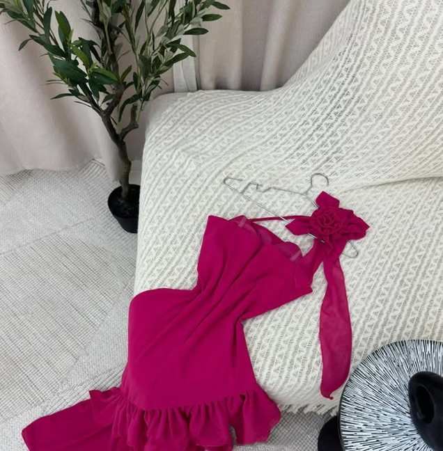 Robe de soirée longue en mousseline de soie à volants, élégante et florale, rose, nv3560