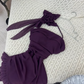 Robe de soirée longue en mousseline de soie à volants, élégante et florale, violette, nv3561