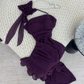 Robe de soirée longue en mousseline de soie à volants, élégante et florale, violette, nv3561