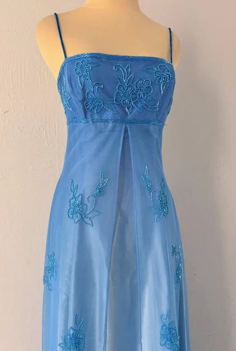 Robe de soirée longue en tulle, élégante et élégante, avec broderies et perles, bretelles spaghetti, bleu marine, nv3979