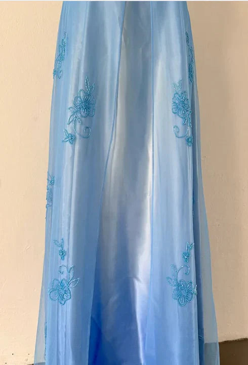 Robe de soirée longue en tulle, élégante et élégante, avec broderies et perles, bretelles spaghetti, bleu marine, nv3979