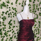 Burgunderrotes, elegantes, langes Satin-Ballkleid mit Spaghettiträgern im Retro-Stil, Partykleid, Abendkleid nv3632