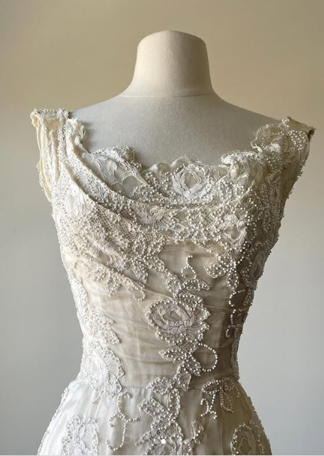 Robe de soirée longue en dentelle, élégante et élégante, blanche ivoire, avec perles exquises, nv3635