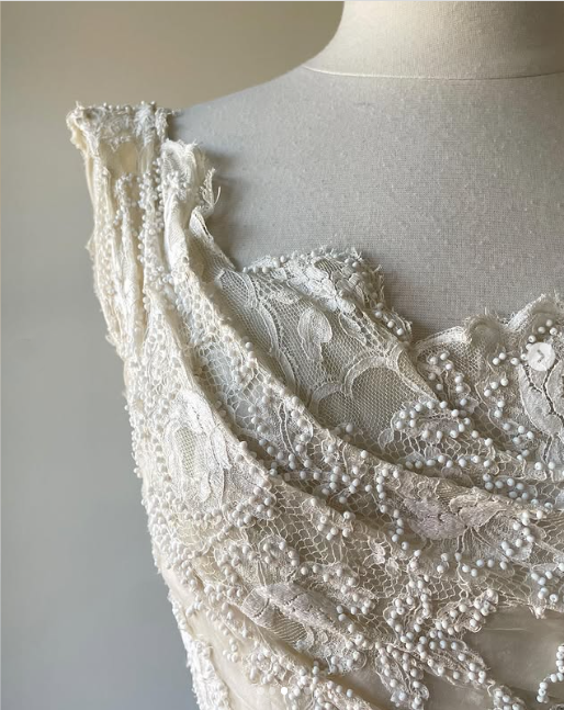 Robe de soirée longue en dentelle, élégante et élégante, blanche ivoire, avec perles exquises, nv3635