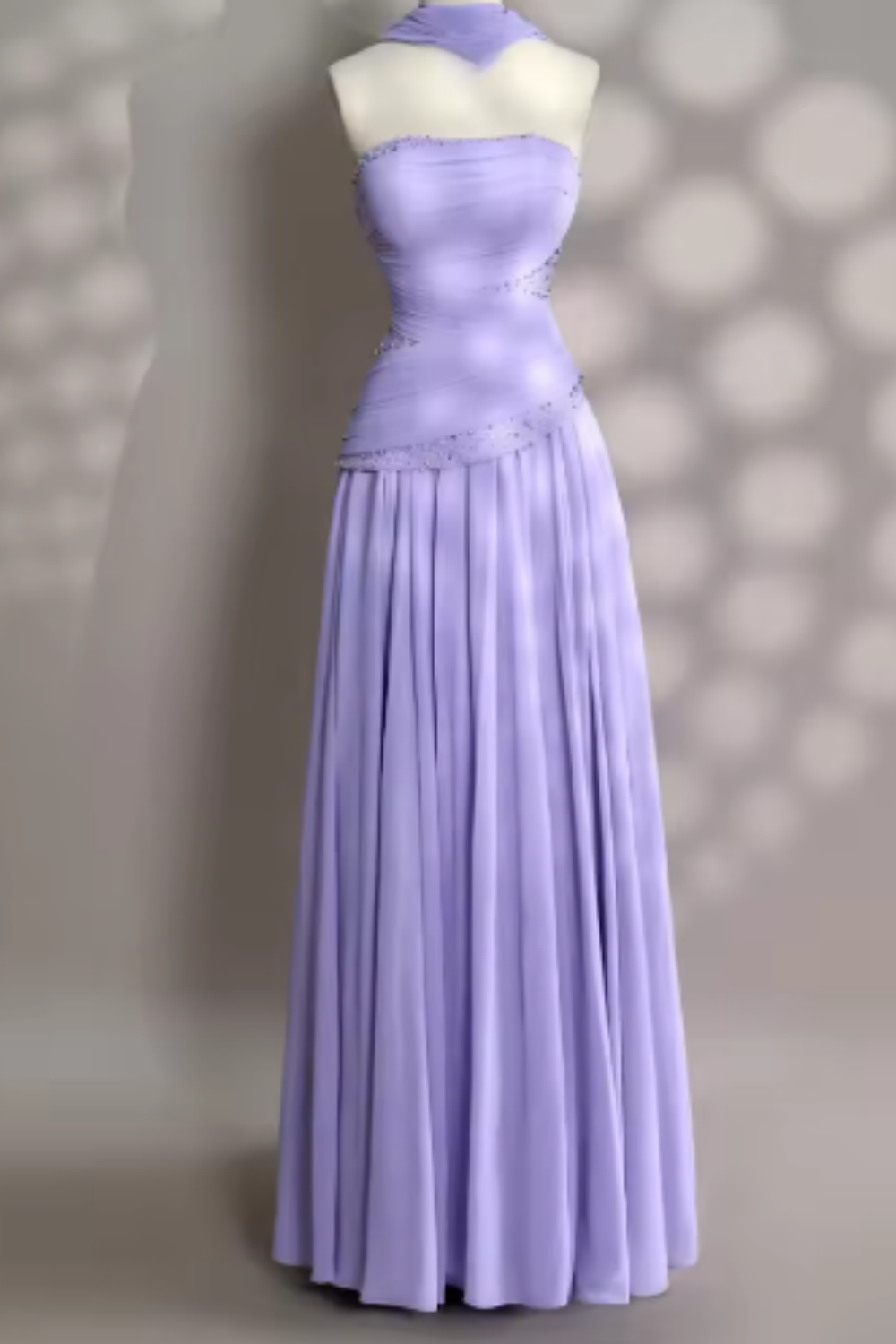 Lila Mode Elegant Exquisite Perlen Spaghettiträger A-Linie Langes Tüll Formales Ballkleid Abendkleid Partykleid nv3686