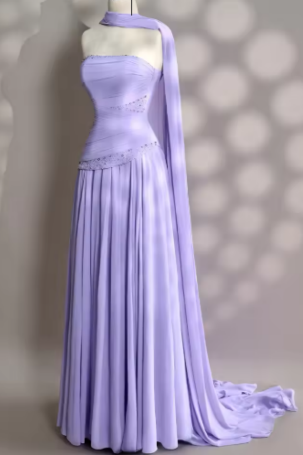 Lila Mode Elegant Exquisite Perlen Spaghettiträger A-Linie Langes Tüll Formales Ballkleid Abendkleid Partykleid nv3686
