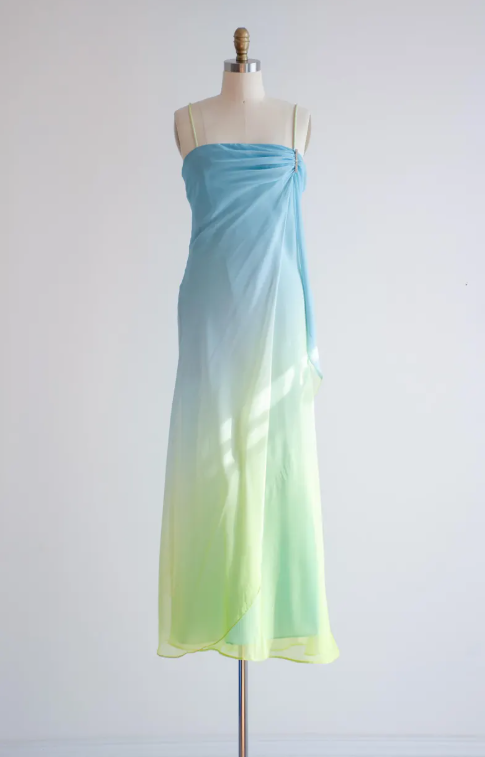 Robe de soirée longue en mousseline de soie, simple et élégante, dégradé bleu-vert, robe de soirée, robe de soirée nv3689