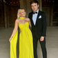Gelbgrünes, schlichtes, elegantes Tube-Top mit schulterfreiem, langem Chiffon-Ballkleid, Partykleid, Abendkleid mit Schal, NV2420