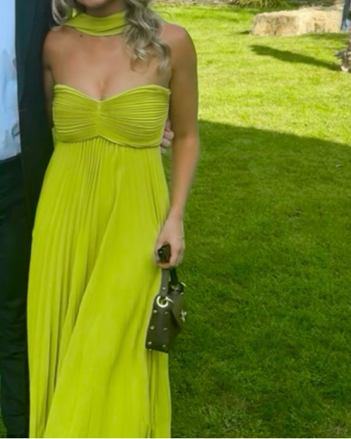Gelbgrünes, schlichtes, elegantes Tube-Top mit schulterfreiem, langem Chiffon-Ballkleid, Partykleid, Abendkleid mit Schal, NV2420