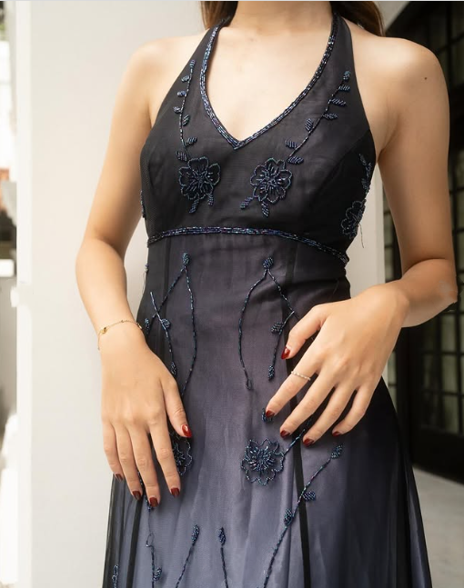Robe de soirée longue en satin et tulle, élégante, dos nu, style vintage, noire et bordeaux, avec perles exquises, nv3743