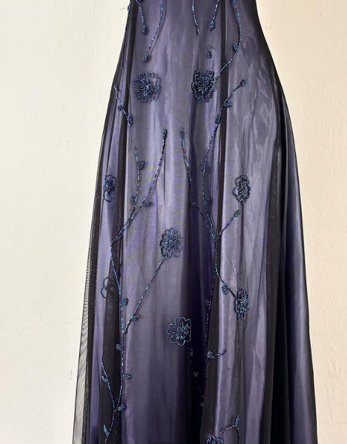 Robe de soirée longue en satin et tulle, élégante, dos nu, style vintage, noire et bordeaux, avec perles exquises, nv3743