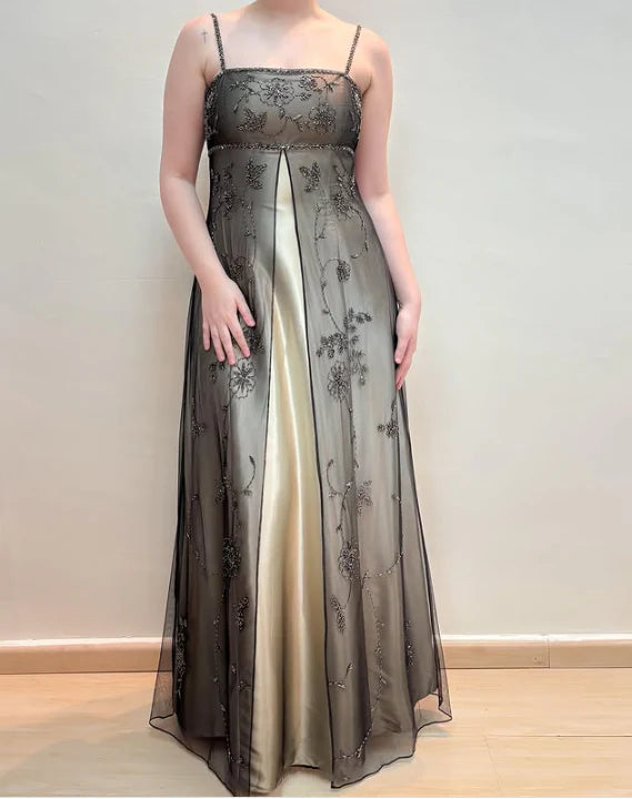 Braun Elegante Mode Exquisite Spaghetti Strap Lange Tüll Ballkleid Abendkleid Partykleid Ballkleid nv3978
