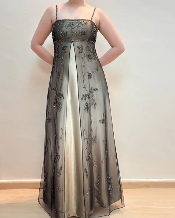 Braun Elegante Mode Exquisite Spaghetti Strap Lange Tüll Ballkleid Abendkleid Partykleid Ballkleid nv3978