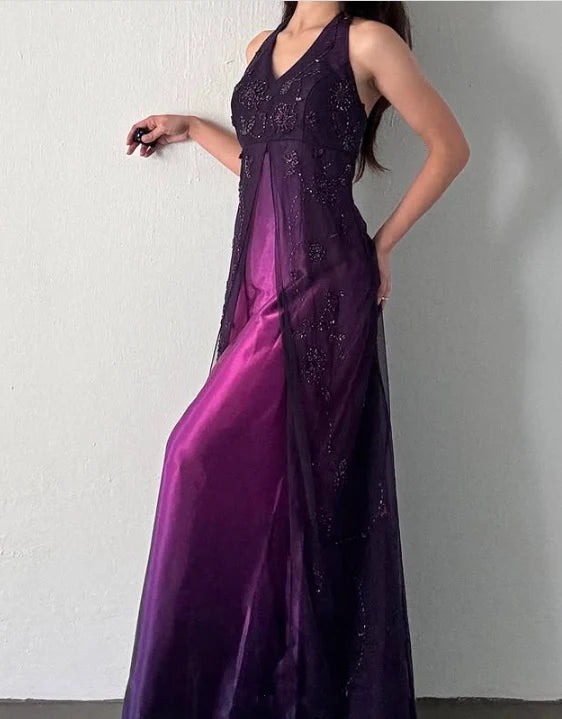 Robe de soirée longue en tulle violet, élégante et à la mode, avec bretelles exquises, robe de bal, robe de soirée, robe de bal, nv3977