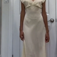 Elfenbeinfarbenes, elegantes V-Ausschnitt-Kleid, lang, schmale Passform, Satin, Party-/Ballkleid, Abendkleid, Ballkleid, Hochzeitskleid, nv3934