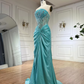 Grünes luxuriöses trägerloses Meerjungfrau-Abendkleid aus glänzendem Satin mit Perlen, langes formelles Partykleid, Ballkleid, Abendkleid nv2415